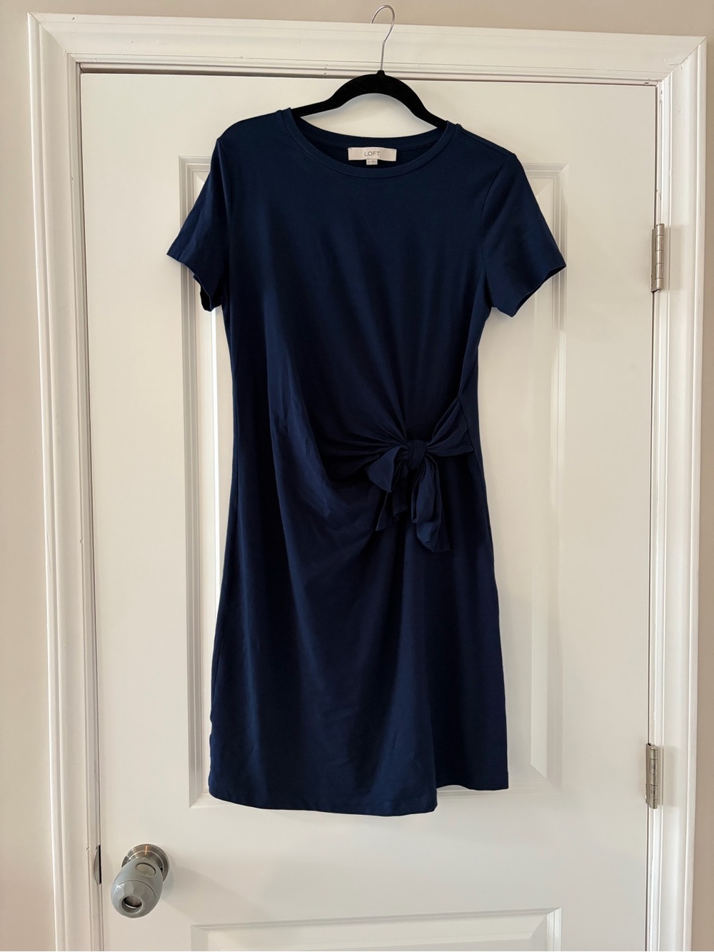 LOFT Navy Side-Tie Short Sleeve Mini Dress